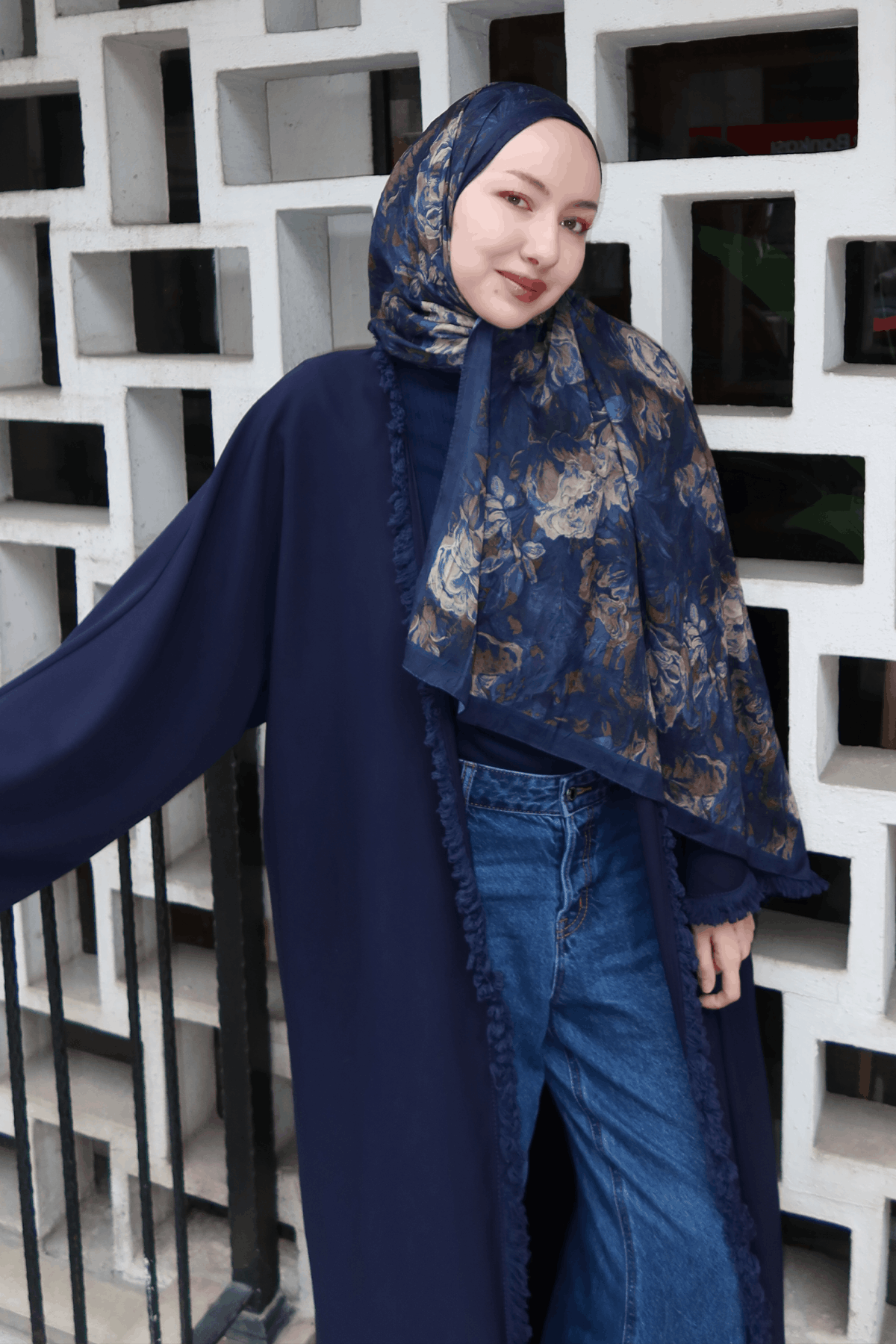 Monaco Kraş Şal - Lacivert Bej