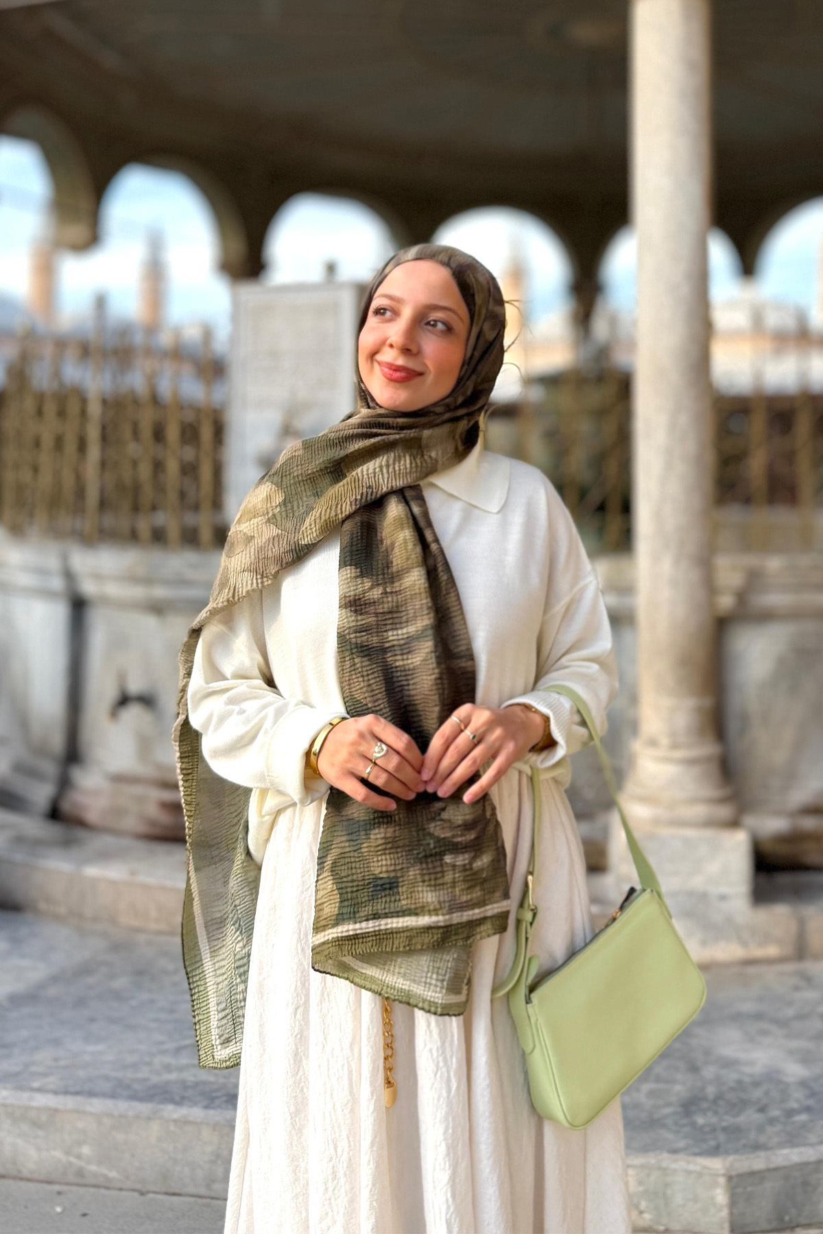 Frosted Bloom Müslin Şal - Çağla