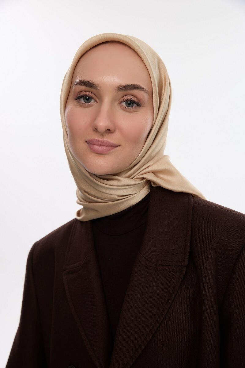 Abiye Saten Janjan Eşarp - Açık Bisküvi - 1