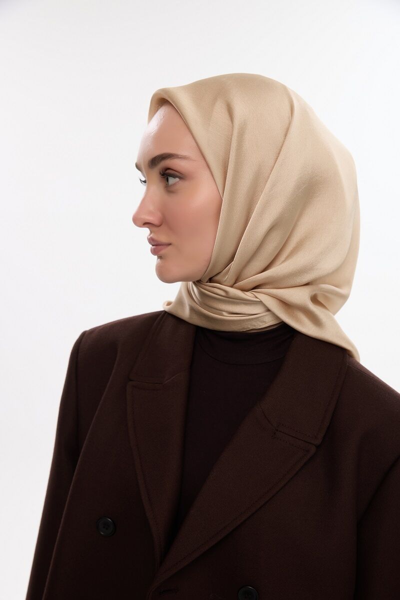 Abiye Saten Janjan Eşarp - Açık Bisküvi - 3