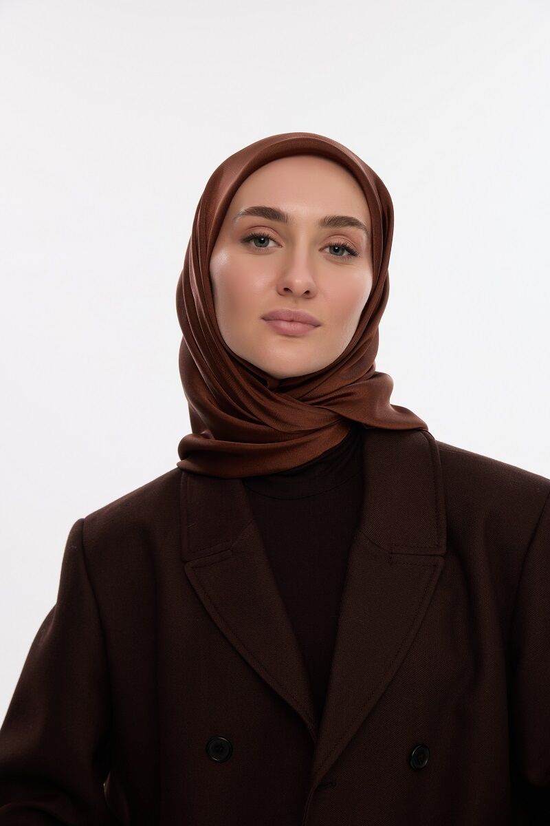 Abiye Saten Janjan Eşarp - Açık Kahve - 4
