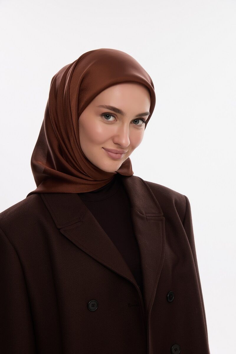 Abiye Saten Janjan Eşarp - Açık Kahve - 3