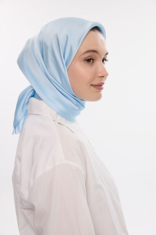 Abiye Saten Janjan Eşarp - Açık Mavi 
