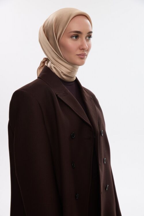 Abiye Saten Janjan Eşarp - Bisküvi - Camellia Scarfs (1)
