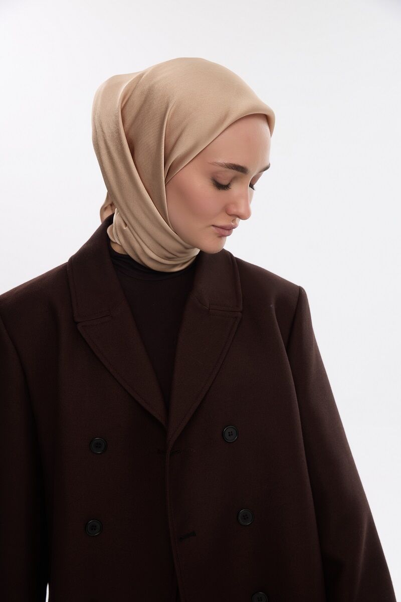 Abiye Saten Janjan Eşarp - Bisküvi - 3