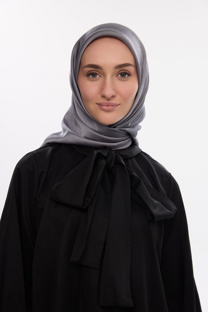 Abiye Saten Janjan Eşarp - Gri - 3