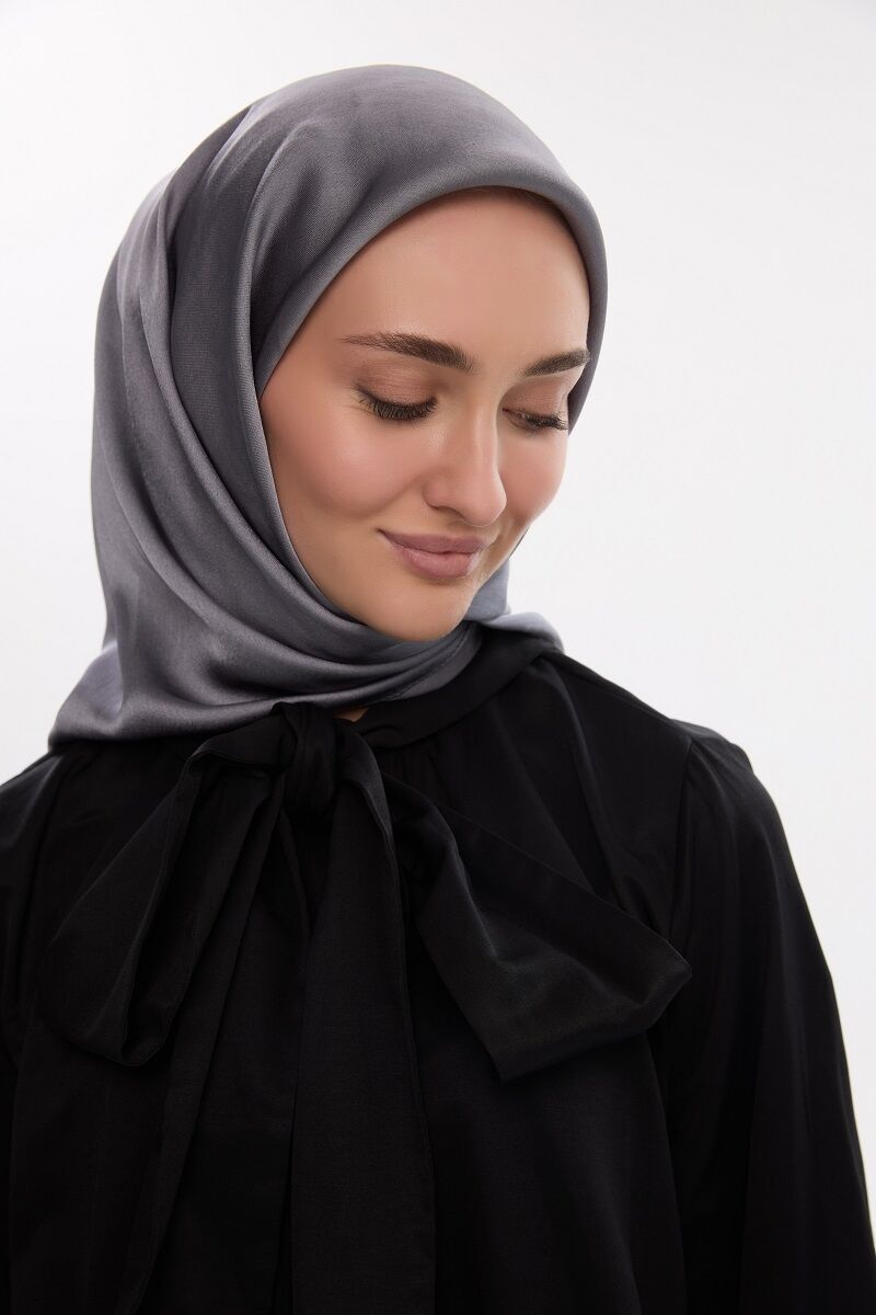 Abiye Saten Janjan Eşarp - Gri - 1