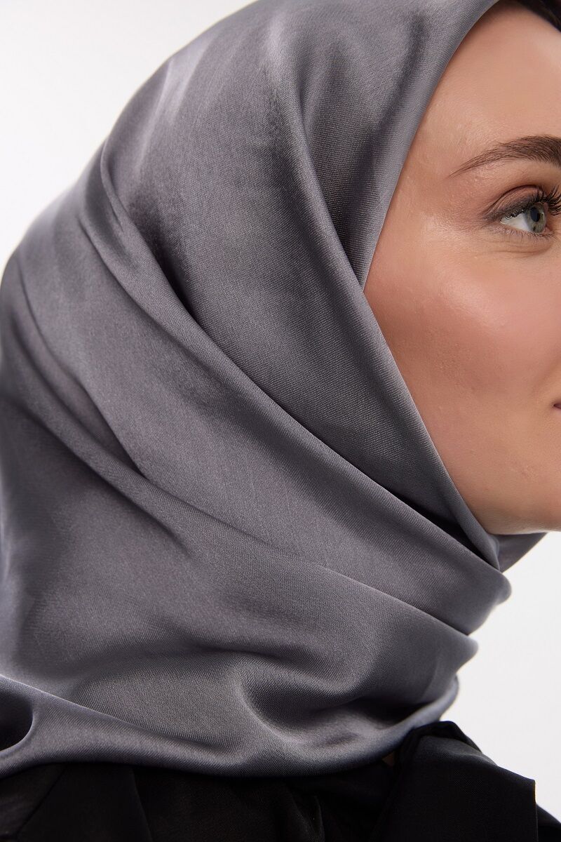 Abiye Saten Janjan Eşarp - Gri - 4