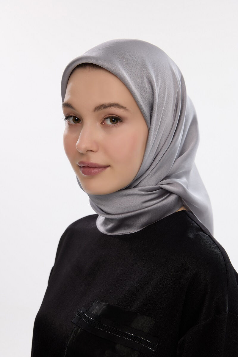 Abiye Saten Janjan Eşarp - Gümüş - 1