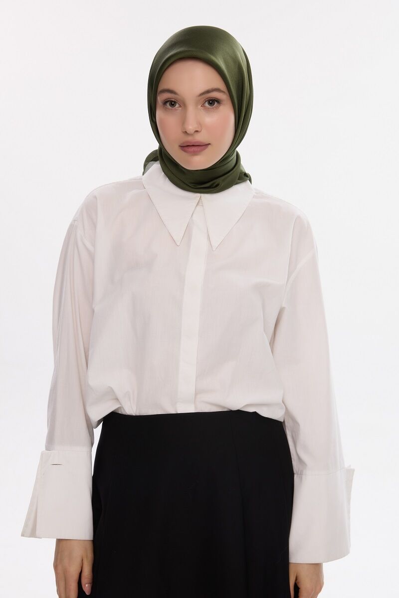 Abiye Saten Janjan Eşarp - Haki - 3