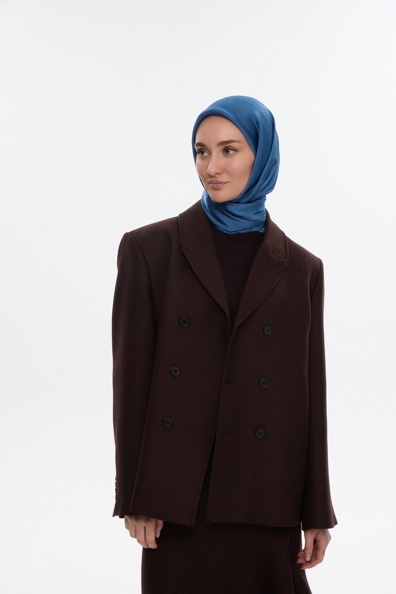 Abiye Saten Janjan Eşarp - İndigo - 4