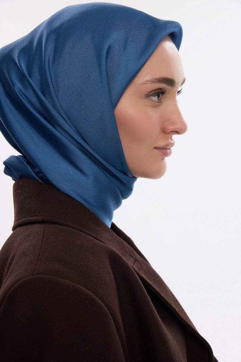 Abiye Saten Janjan Eşarp - İndigo - 1