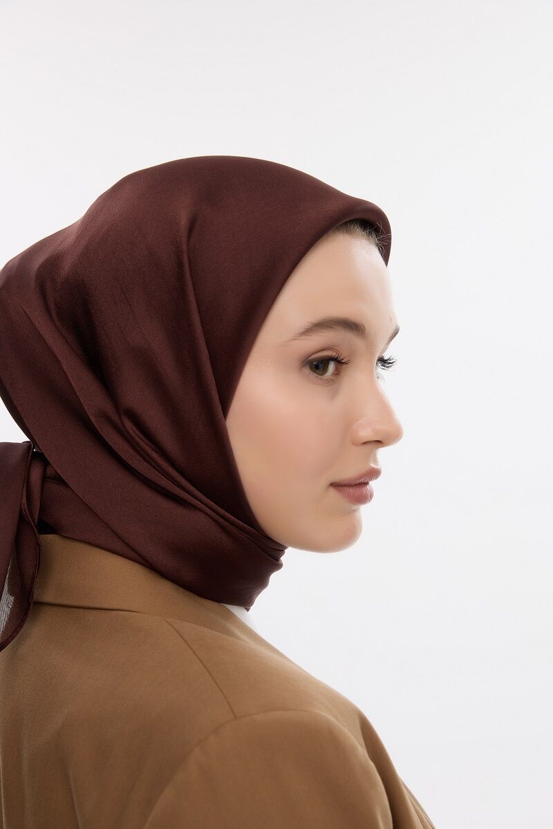 Abiye Saten Janjan Eşarp - Kahve - 3