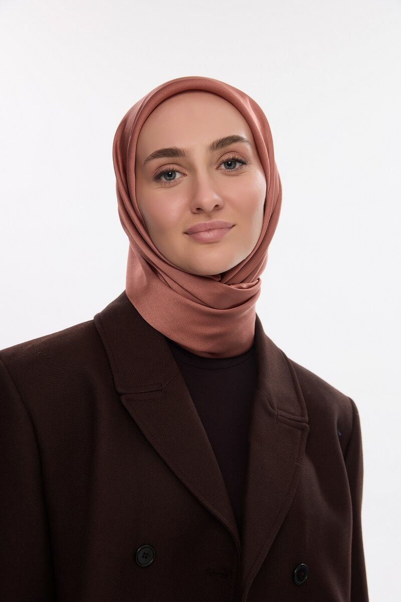 Abiye Saten Janjan Eşarp - Karamel - 4