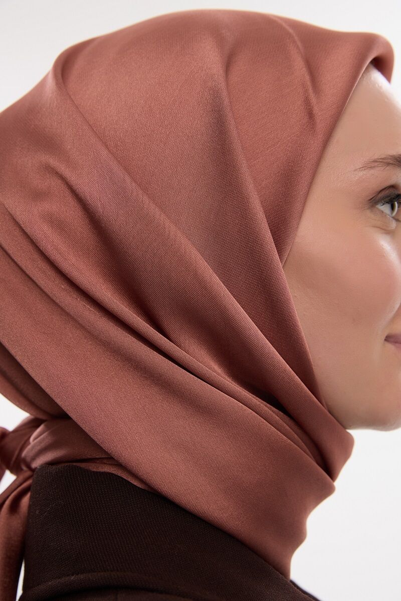 Abiye Saten Janjan Eşarp - Karamel - 3