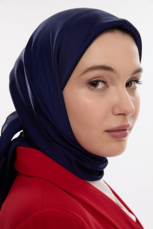 Abiye Saten Janjan Eşarp - Lacivert 