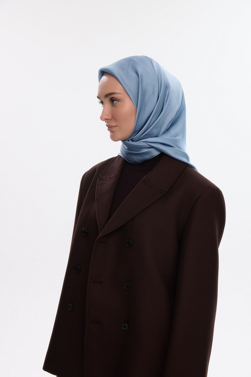 Abiye Saten Janjan Eşarp - Mavi - 3