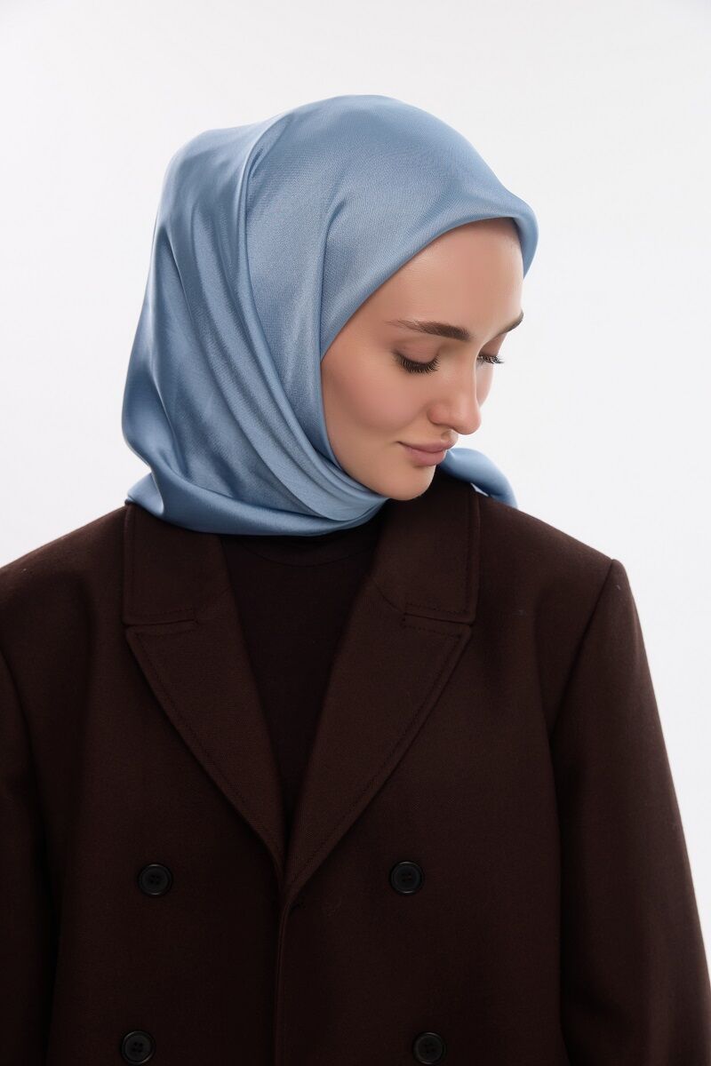 Abiye Saten Janjan Eşarp - Mavi - 1