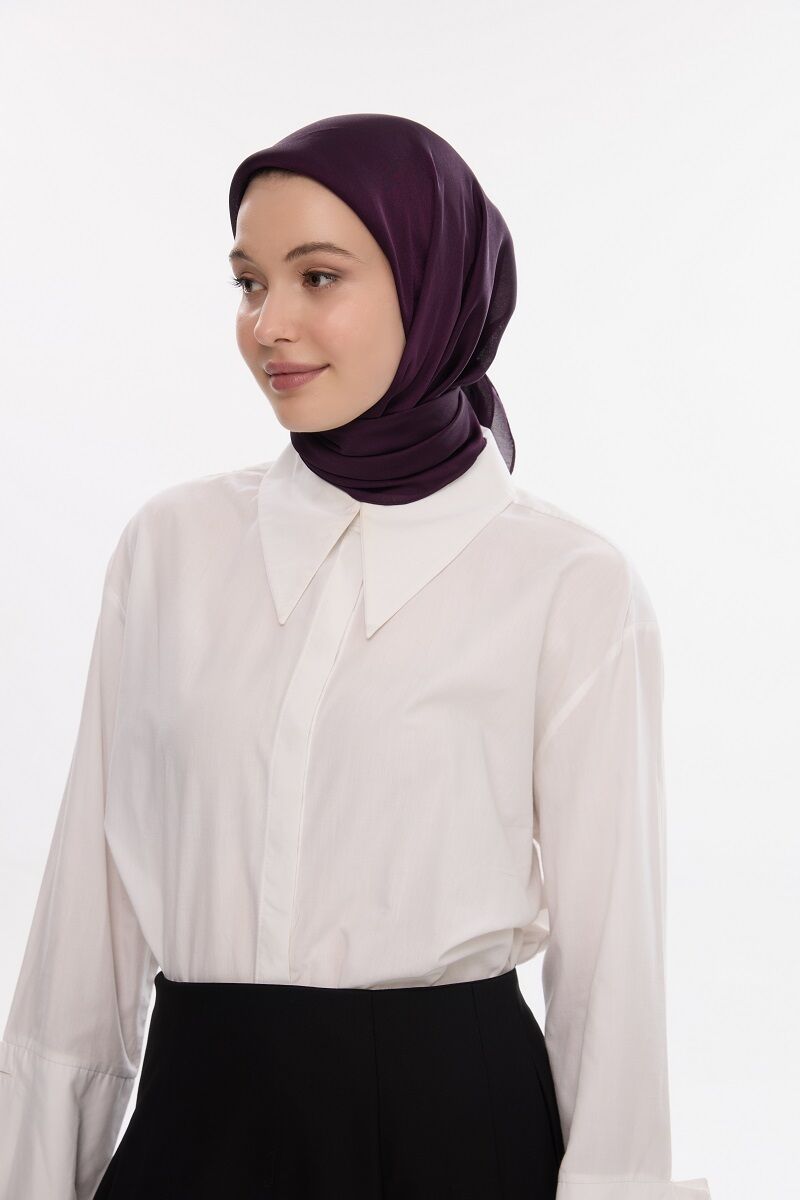 Abiye Saten Janjan Eşarp - Mürdüm - 4