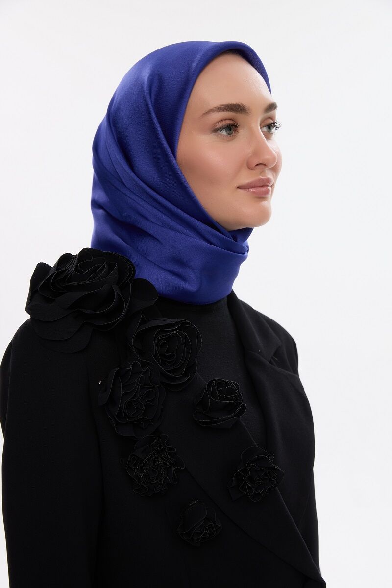 Abiye Saten Janjan Eşarp - Saks - 3