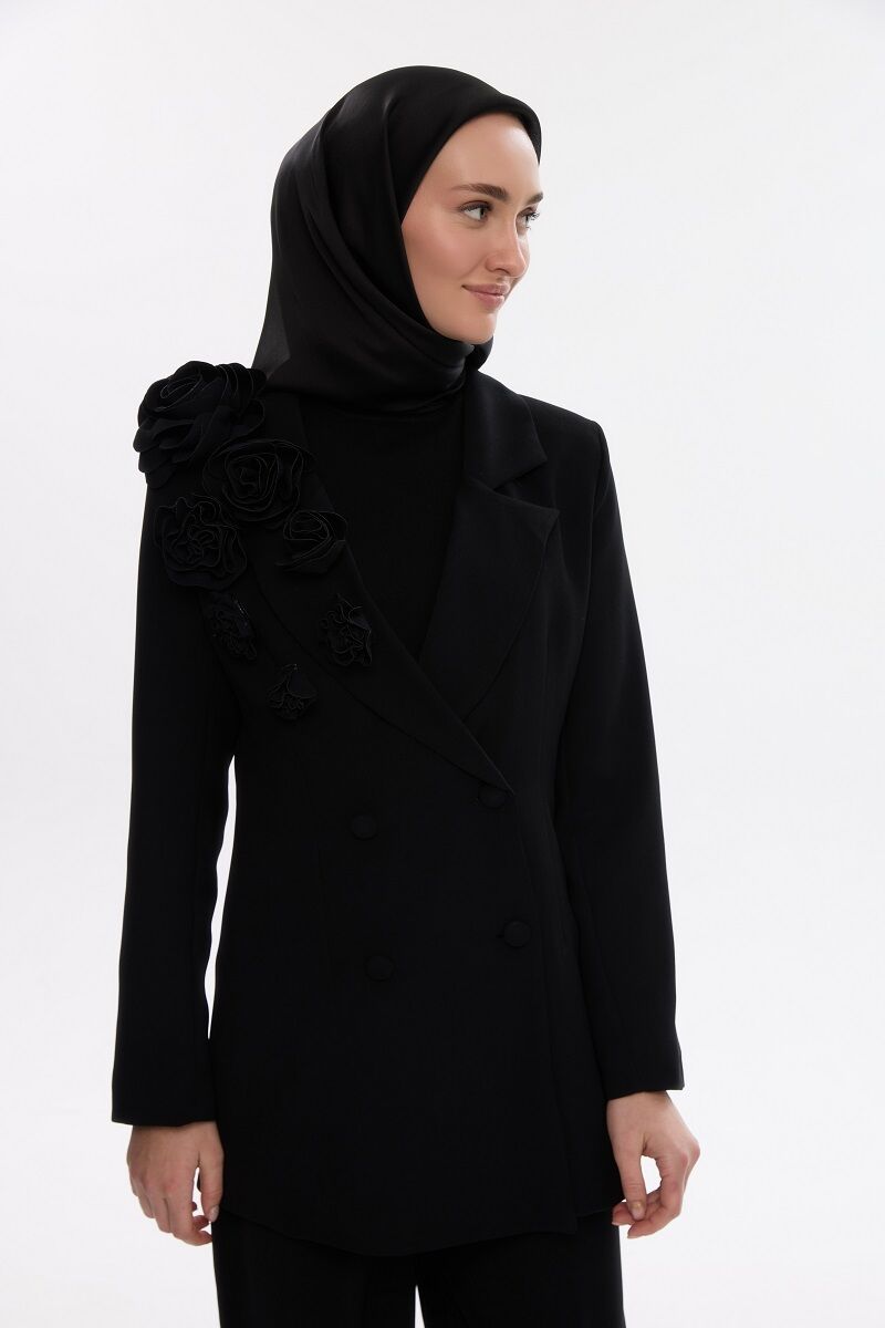 Abiye Saten Janjan Eşarp - Siyah - 3