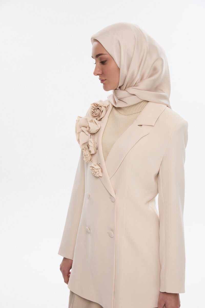 Abiye Saten Janjan Eşarp - Taş - 3