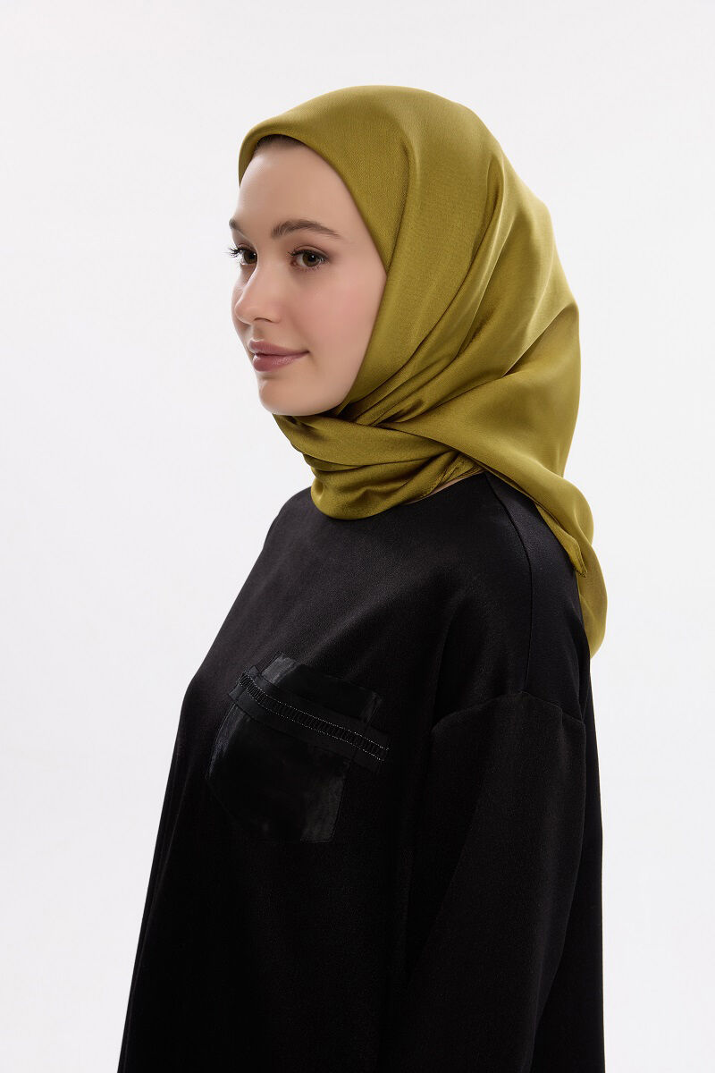 Abiye Saten Janjan Eşarp - Yağ Yeşili - 4