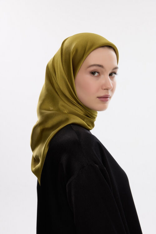 Abiye Saten Janjan Eşarp - Yağ Yeşili 