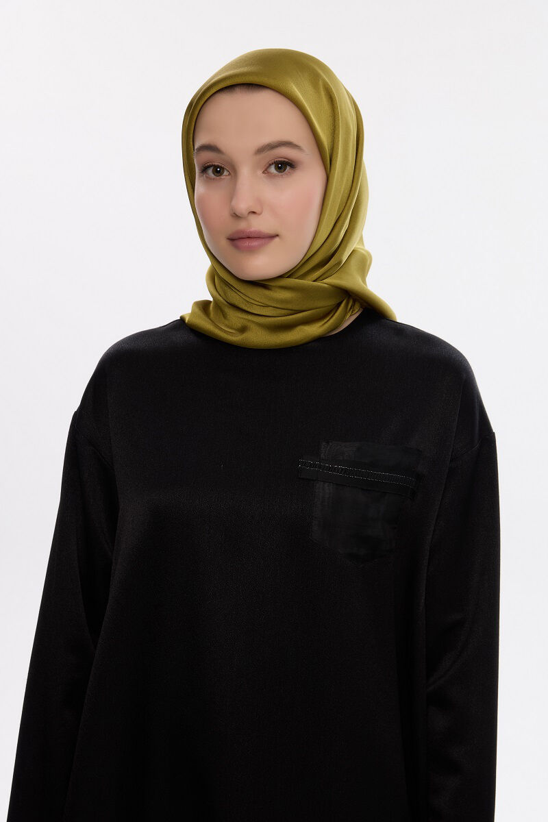 Abiye Saten Janjan Eşarp - Yağ Yeşili - 2