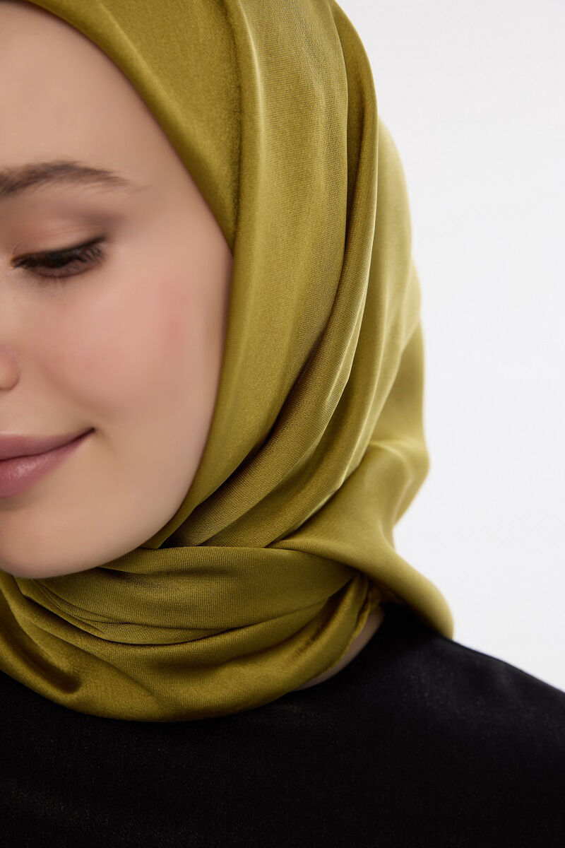 Abiye Saten Janjan Eşarp - Yağ Yeşili - 3