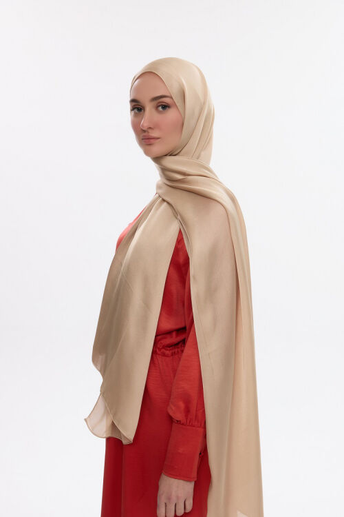 Abiye Saten Janjan Şal - Açık Bisküvi - Camellia Scarfs (1)