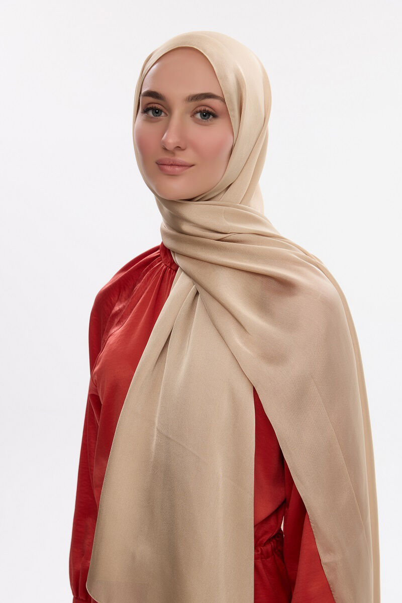 Abiye Saten Janjan Şal - Açık Bisküvi - 1