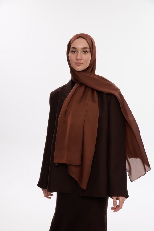 Abiye Saten Janjan Şal - Açık Kahve - Camellia Scarfs (1)