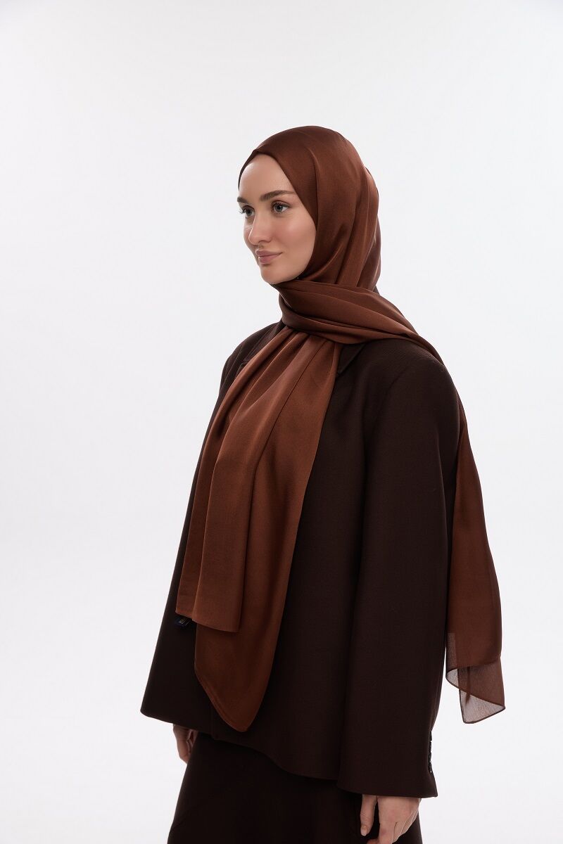 Abiye Saten Janjan Şal - Açık Kahve - 3
