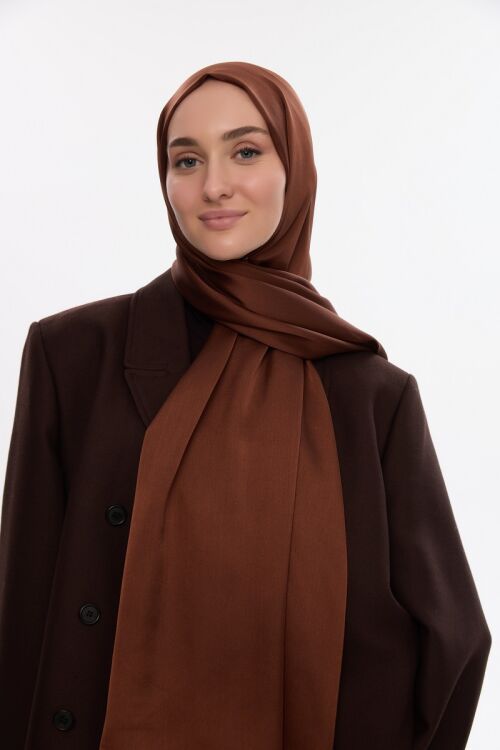 Abiye Saten Janjan Şal - Açık Kahve 