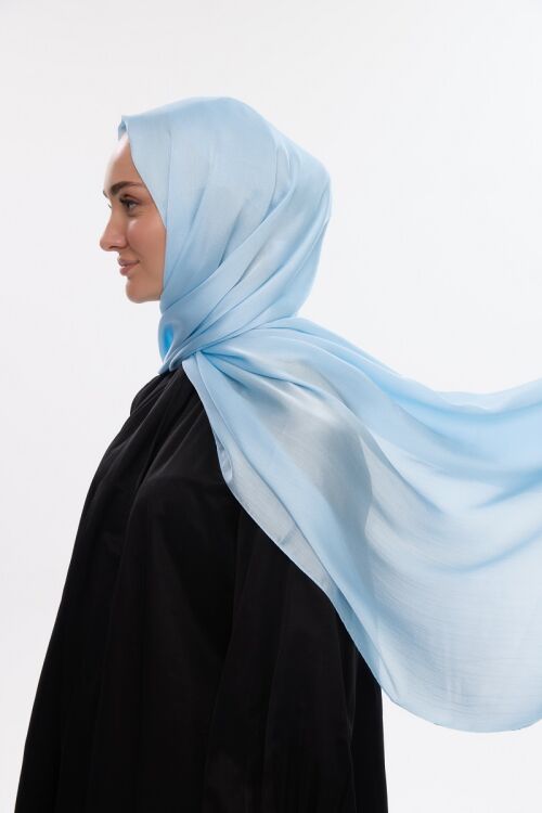 Abiye Saten Janjan Şal - Açık Mavi 