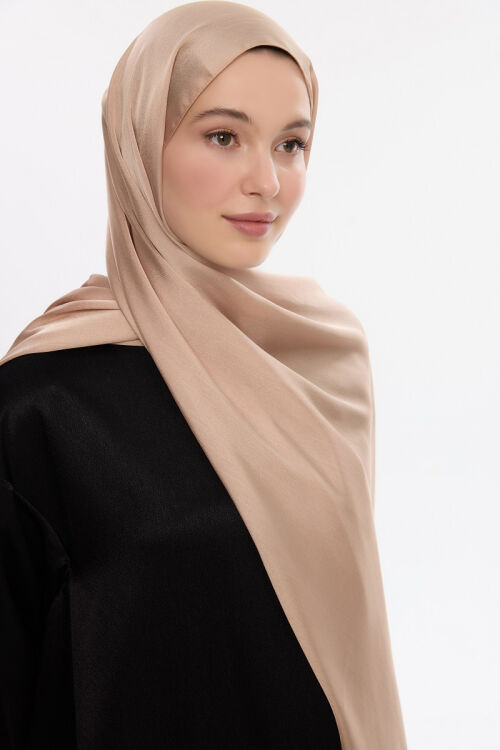 Abiye Saten Janjan Şal - Bisküvi - Camellia Scarfs (1)