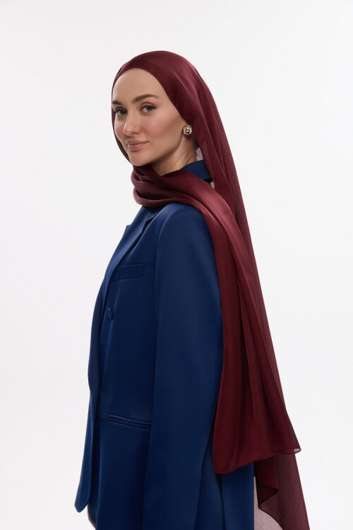 Abiye Saten Janjan Şal - Bordo - Camellia Scarfs (1)