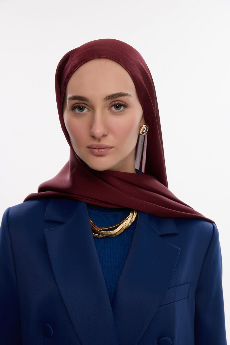 Abiye Saten Janjan Şal - Bordo - 3