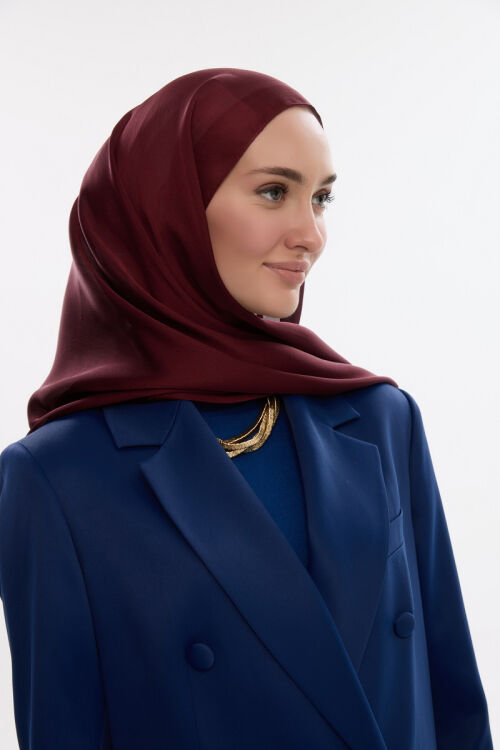 Abiye Saten Janjan Şal - Bordo - Camellia Scarfs