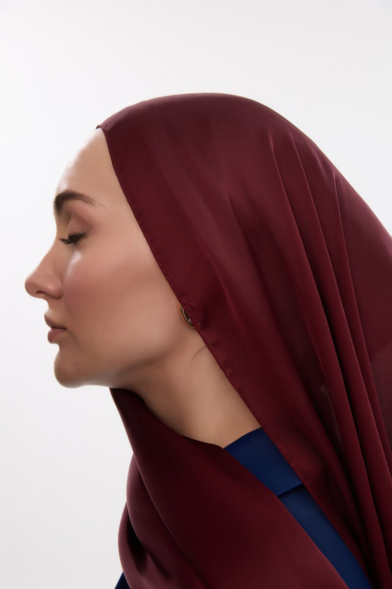 Abiye Saten Janjan Şal - Bordo - 4