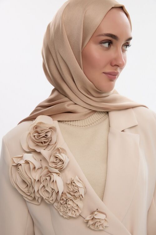 Abiye Saten Janjan Şal - Gold 