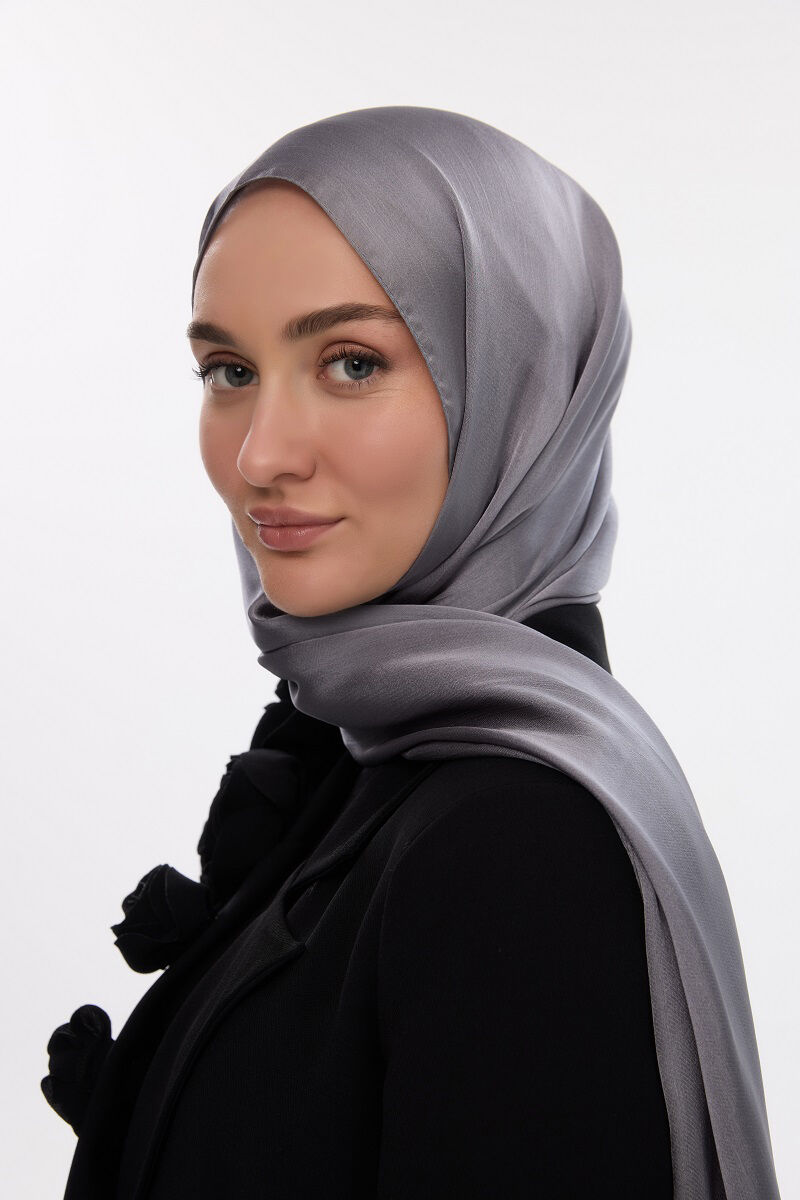 Abiye Saten Janjan Şal - Gri - 3