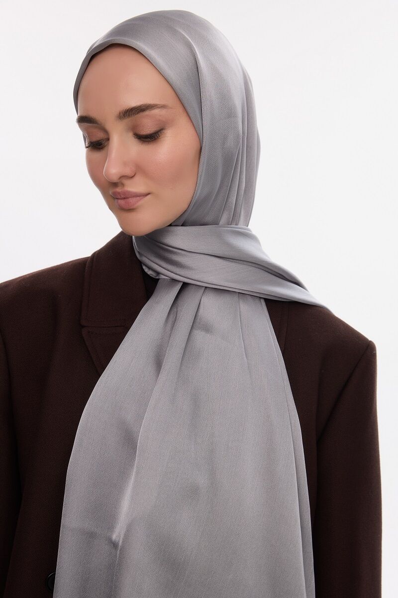 Abiye Saten Janjan Şal - Gümüş - 1