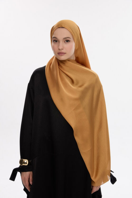 Abiye Saten Janjan Şal - Hardal - Camellia Scarfs (1)