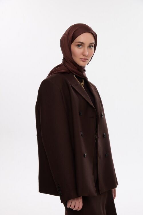 Abiye Saten Janjan Şal - Kahve - Camellia Scarfs (1)