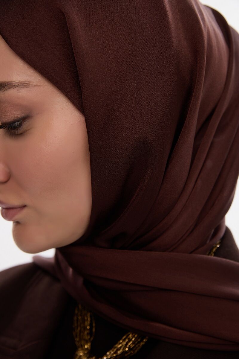 Abiye Saten Janjan Şal - Kahve - 4