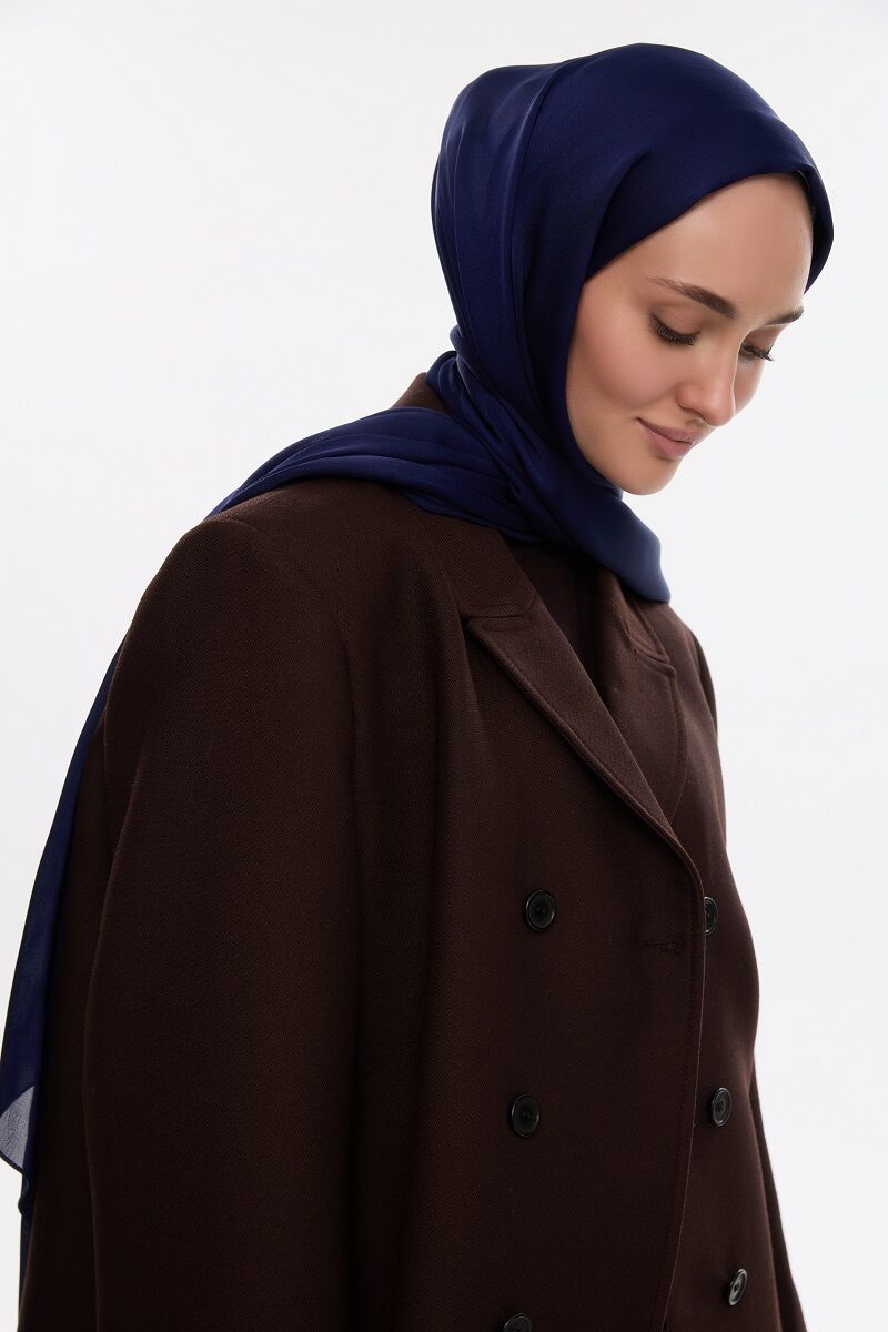 Abiye Saten Janjan Şal - Lacivert - 4