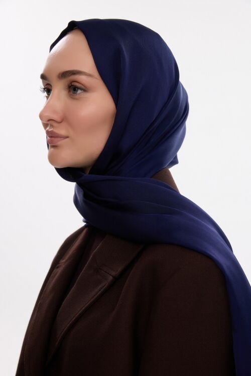 Abiye Saten Janjan Şal - Lacivert 