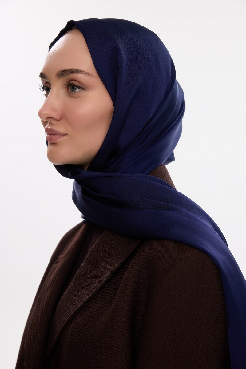 Abiye Saten Janjan Şal - Lacivert - 1